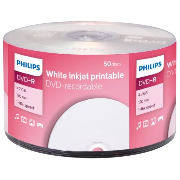 DVD75 DVD-R Philips 16X 4.7GB 120min Printable Bulk 50 Unidades