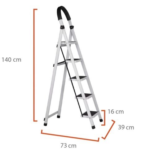 ESC48 Escalera Tijera 5 Escalones Antideslizante Negra y Blanca