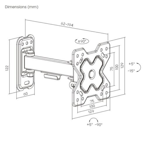SOP126 Soporte de pared Brateck Full-Motion para TV hasta 32''