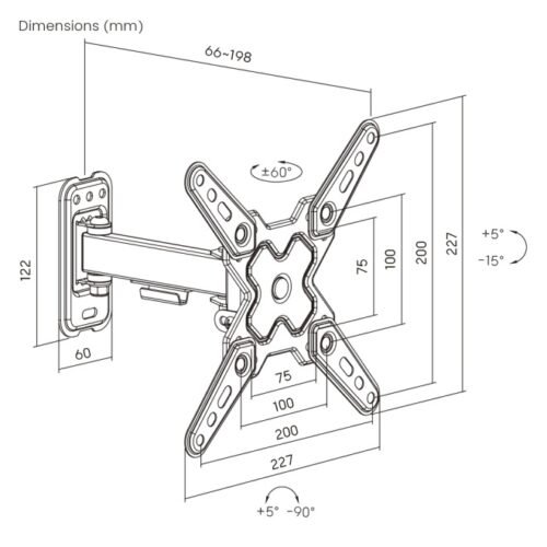 SOP128 Soporte de pared Brateck Full-Motion para TV hasta 43''