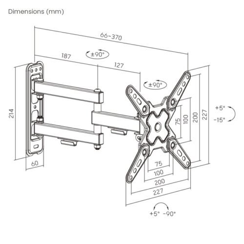 SOP129 Soporte de pared Brateck Full-Motion con brazo para TV hasta 43''
