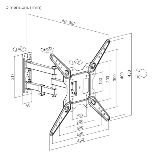 SOP131 Soporte de pared Brateck Full-Motion para TV 23-55''