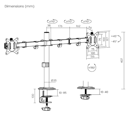 SOP133 Soporte de escritorio Brateck para dos monitores 17"-32"