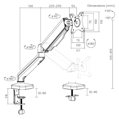 SOP135 Soporte de escritorio Brateck con resorte mecanico 17"-32"
