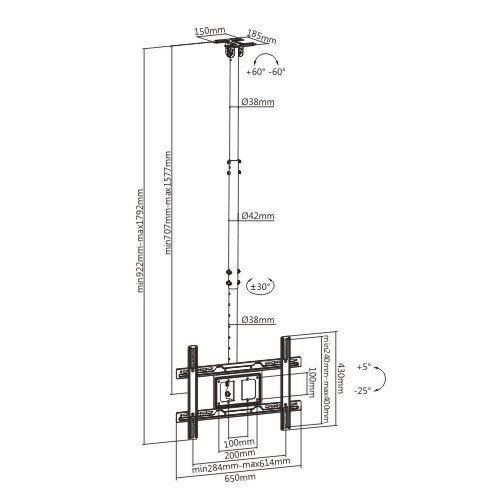 SOP80 Soporte Techo Brateck PLB-CE1046-01 para TV hasta 80"