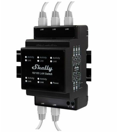 Switch LAN Shelly 5 Puertos RJ-45 10/100 Mbps DIN